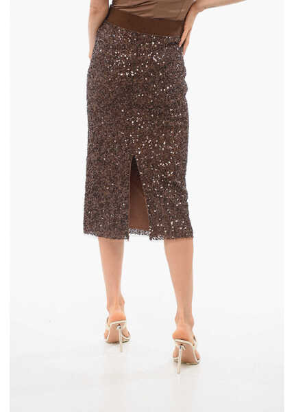 Fuste lungi Elisabetta Franchi Sequined Longuette With Back Split Brown Femei (BM 18694654) 2