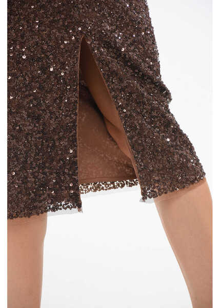 Fuste lungi Elisabetta Franchi Sequined Longuette With Back Split Brown Femei (BM 18694654) 3