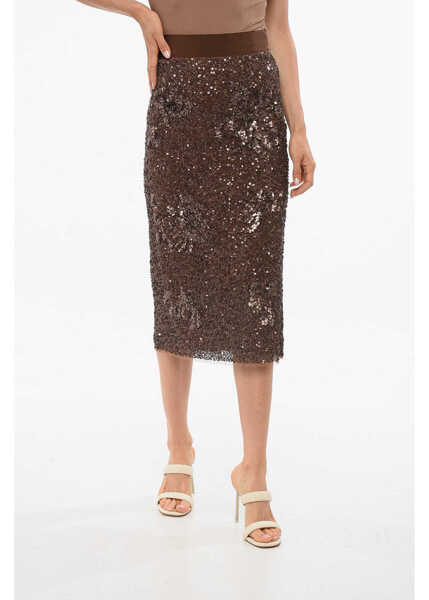 Fuste lungi Elisabetta Franchi Sequined Longuette With Back Split Brown Femei (BM 18694654) 1