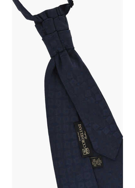 Cravate CORNELIANI Silk Ascot Tie With Ton On Ton Embroidery Blue Barbati (BM 18694663) 3