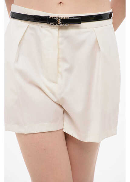 Pantaloni scurti Elisabetta Franchi High-Waisted Shorts With Logoed Belt White Femei (BM 18694666) 3