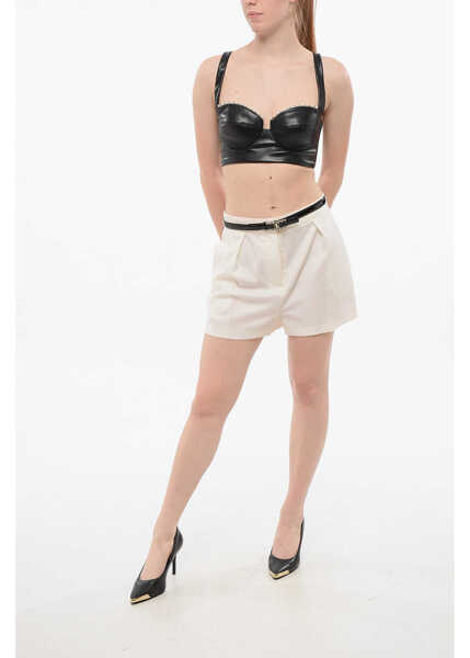 Pantaloni scurti Elisabetta Franchi High-Waisted Shorts With Logoed Belt White Femei (BM 18694666) 4