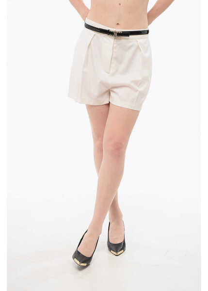 Pantaloni scurti Elisabetta Franchi High-Waisted Shorts With Logoed Belt White Femei (BM 18694666) 1