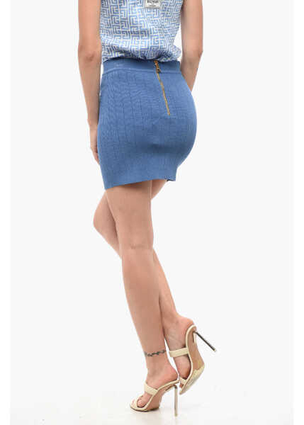 Fuste scurte Balmain Knitted Mini Skirt With Decorative Buttons Blue Femei (BM 18694672) 2