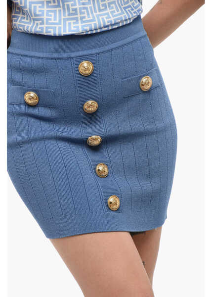Fuste scurte Balmain Knitted Mini Skirt With Decorative Buttons Blue Femei (BM 18694672) 3