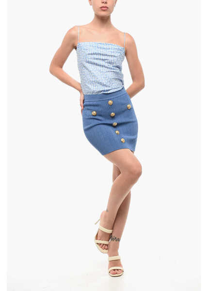 Fuste scurte Balmain Knitted Mini Skirt With Decorative Buttons Blue Femei (BM 18694672) 4