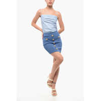 Fuste scurte Dama - Fuste scurte Balmain Knitted Mini Skirt With Decorative Buttons Blue Femei (BM 18694672) - B-mall.ro