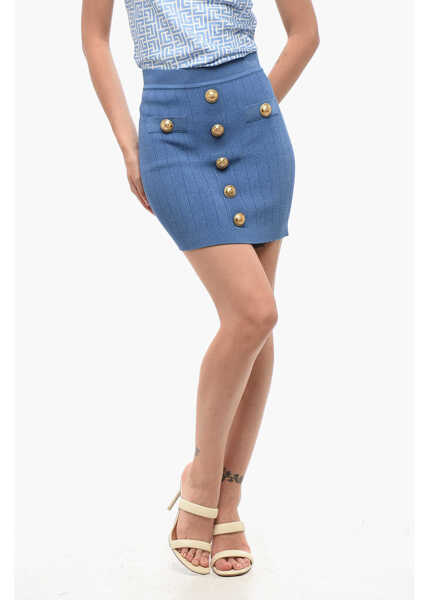 Fuste scurte Balmain Knitted Mini Skirt With Decorative Buttons Blue Femei (BM 18694672) 1