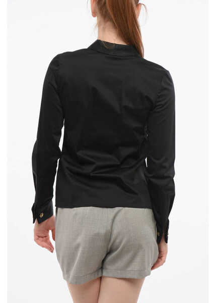 Camasi casual Elisabetta Franchi Cotton Blend Tuxedo Shirt With Hidden Buttoning Black Femei (BM 18694675) 2