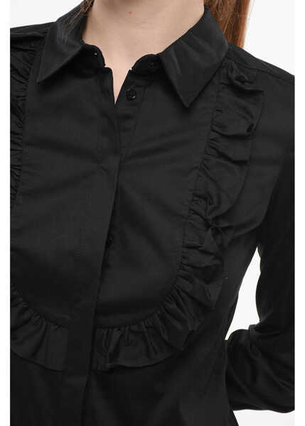 Camasi casual Elisabetta Franchi Cotton Blend Tuxedo Shirt With Hidden Buttoning Black Femei (BM 18694675) 3