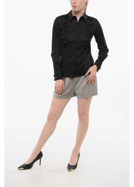 Camasi casual Elisabetta Franchi Cotton Blend Tuxedo Shirt With Hidden Buttoning Black Femei (BM 18694675) 4