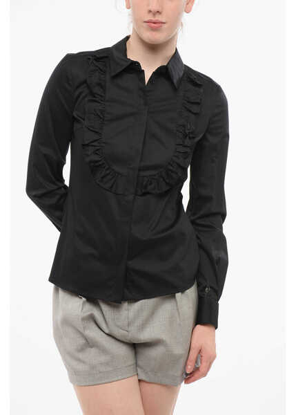 Camasi casual Elisabetta Franchi Cotton Blend Tuxedo Shirt With Hidden Buttoning Black Femei (BM 18694675) 1