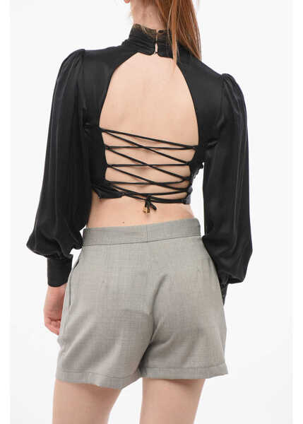 Bluze Elisabetta Franchi Silk Blouse With Back Lace-Up Detail Black Femei (BM 18694678) 2