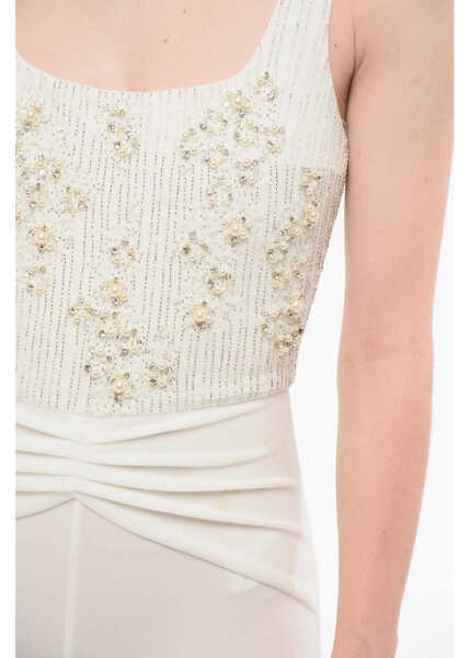 Salopete Elisabetta Franchi Velour Jumpsuit With Embroideries White Femei (BM 18694768) 3