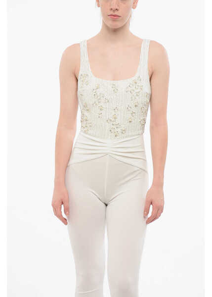 Salopete Elisabetta Franchi Velour Jumpsuit With Embroideries White Femei (BM 18694768) 4