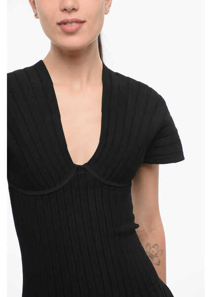 Rochii scurte Balmain Short Sleeved Pleated Dress Black Femei (BM 18694774) 3