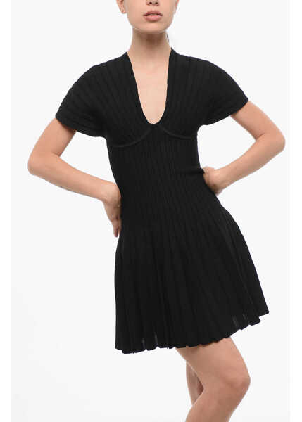 Rochii scurte Balmain Short Sleeved Pleated Dress Black Femei (BM 18694774) 4