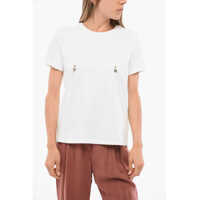 Tricouri Elisabetta Franchi Crew Neck Cotton T-Shirt With Applied Details
