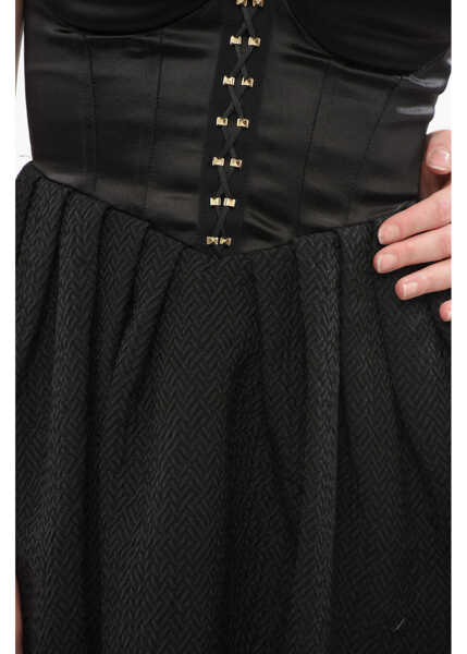 Rochii scurte Elisabetta Franchi Flared Minidress With Satin Bustier Black Femei (BM 18694789) 3