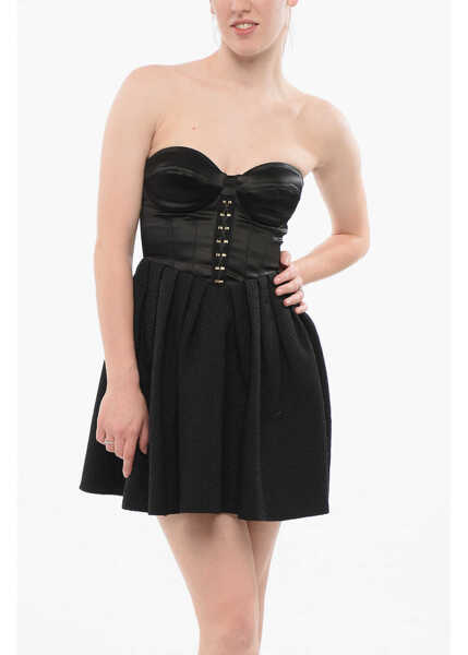 Rochii scurte Elisabetta Franchi Flared Minidress With Satin Bustier Black Femei (BM 18694789) 4