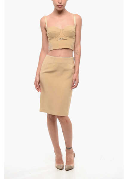 Fuste lungi Elisabetta Franchi Back Split Lined Pencil Skirt Beige Femei (BM 18694792) 4