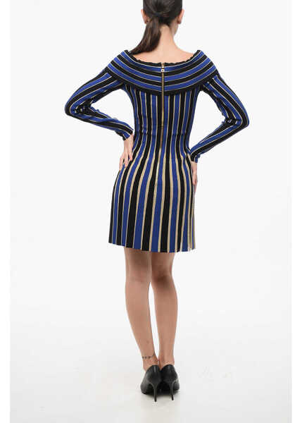 Rochii scurte Balmain Striped Dress With Lurex Trims Blue Femei (BM 18694801) 2