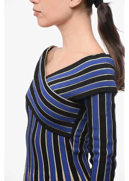 Rochii scurte Balmain Striped Dress With Lurex Trims Blue Femei (BM 18694801) 3