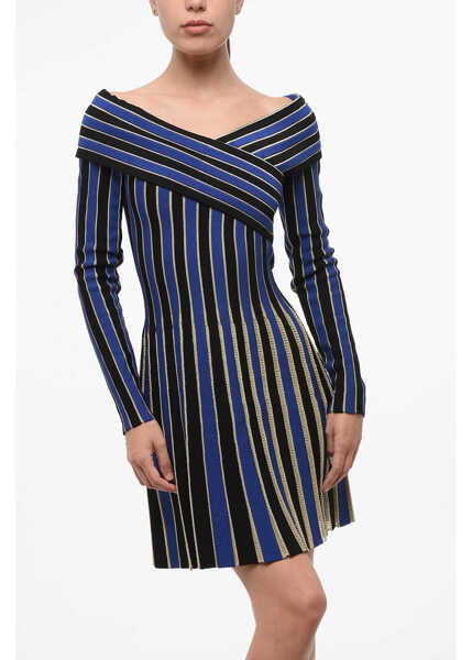 Rochii scurte Balmain Striped Dress With Lurex Trims Blue Femei (BM 18694801) 4