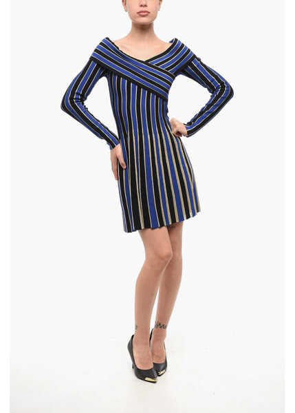 Rochii scurte Balmain Striped Dress With Lurex Trims Blue Femei (BM 18694801) 1