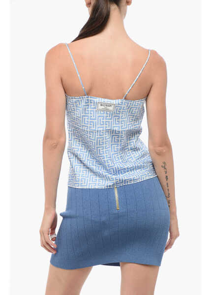 Bluze Balmain Silk Cowl Neck Top With All-Over Logo White Femei (BM 18694807) 2