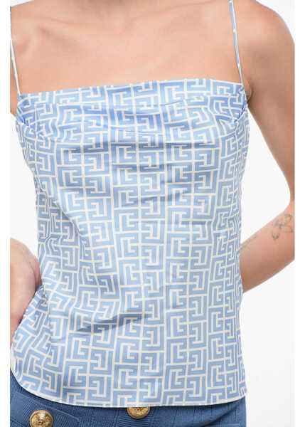 Bluze Balmain Silk Cowl Neck Top With All-Over Logo White Femei (BM 18694807) 3