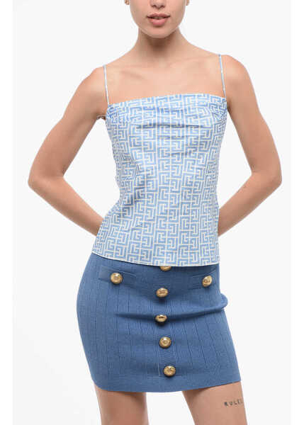 Bluze Balmain Silk Cowl Neck Top With All-Over Logo White Femei (BM 18694807) 1