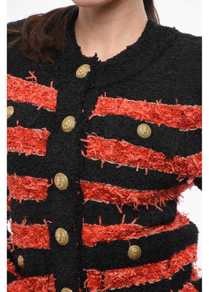 Cardigane Balmain Two-Tone Striped Cardigan With Logoed Buttons Black Femei (BM 18694810) 3