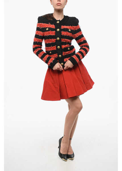 Cardigane Balmain Two-Tone Striped Cardigan With Logoed Buttons Black Femei (BM 18694810) 4