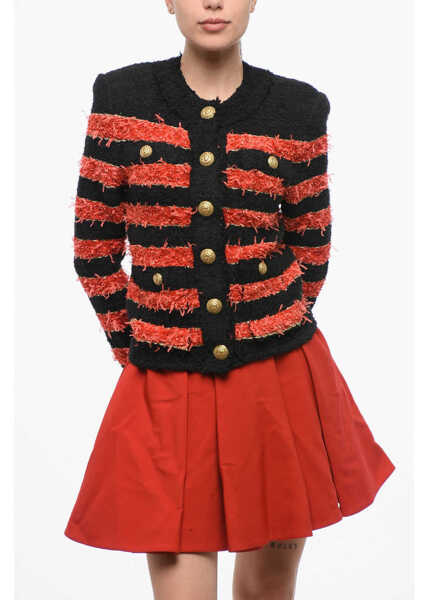 Cardigane Balmain Two-Tone Striped Cardigan With Logoed Buttons Black Femei (BM 18694810) 1