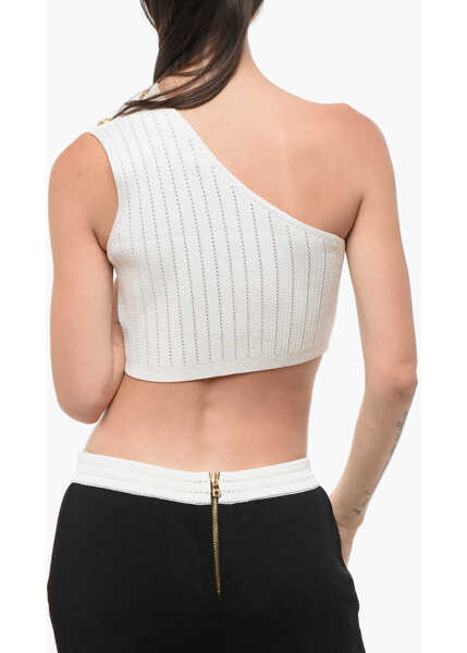 Bluze Balmain Ribbed One-Shoulder Crop Top White Femei (BM 18694813) 2