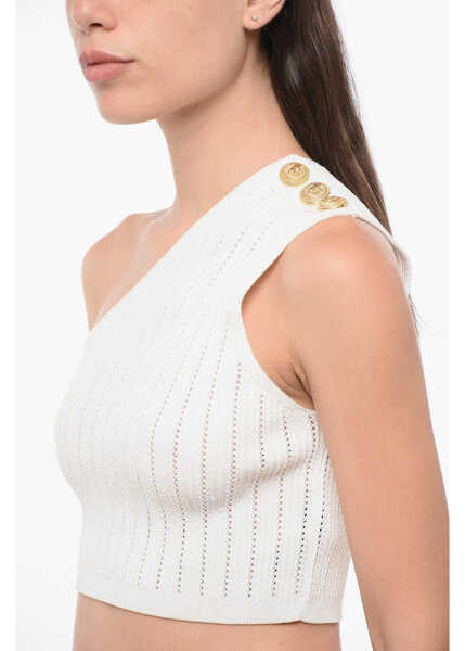 Bluze Balmain Ribbed One-Shoulder Crop Top White Femei (BM 18694813) 3