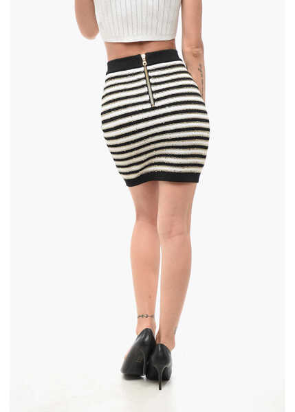 Fuste scurte Balmain Striped Pencil Skirt With Golden Details Gold Femei (BM 18694819) 2