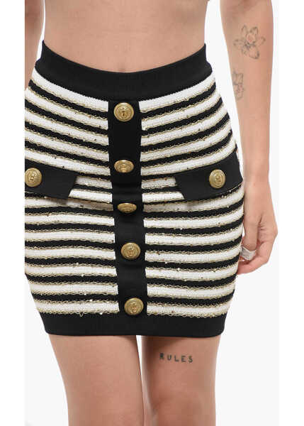 Fuste scurte Balmain Striped Pencil Skirt With Golden Details Gold Femei (BM 18694819) 3