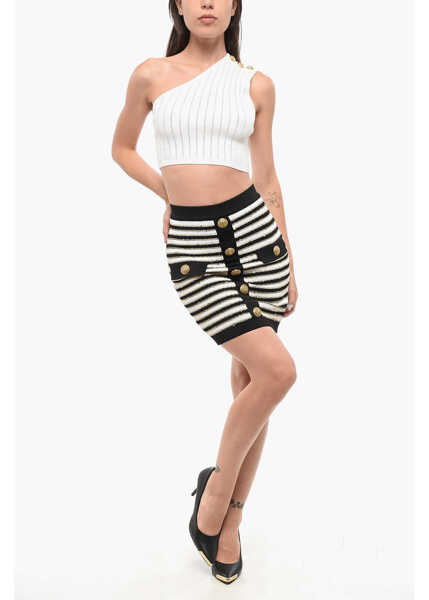 Fuste scurte Balmain Striped Pencil Skirt With Golden Details Gold Femei (BM 18694819) 4