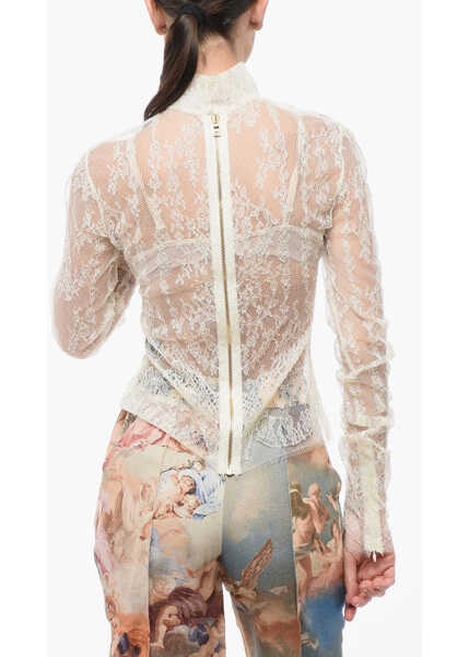 Bluze Balmain Long Sleeved See-Through Lace Top With Zip Closure White Femei (BM 18694822) 2
