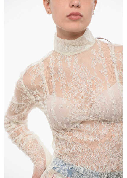 Bluze Balmain Long Sleeved See-Through Lace Top With Zip Closure White Femei (BM 18694822) 3