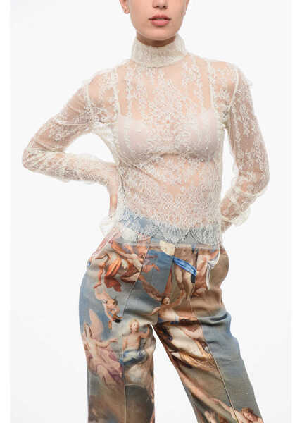 Bluze Balmain Long Sleeved See-Through Lace Top With Zip Closure White Femei (BM 18694822) 1