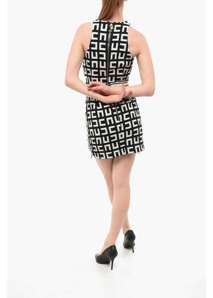 Rochii scurte Elisabetta Franchi Monogram Dress With Sequined Skirt Black & White Femei (BM 18694834) 2