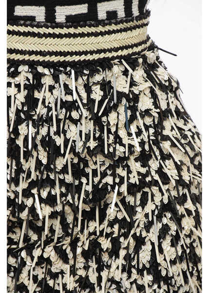Rochii scurte Elisabetta Franchi Monogram Dress With Sequined Skirt Black & White Femei (BM 18694834) 3