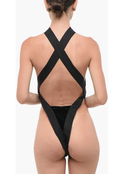 Body-uri Saint Laurent Velvet Openback Bodysuit With Crossed Shoulders Black Femei (BM 18694840) 2