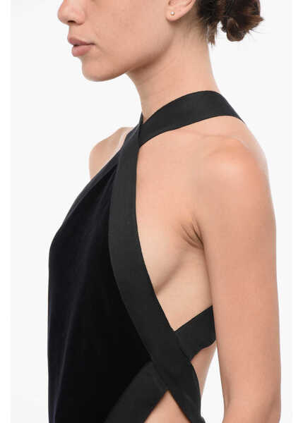 Body-uri Saint Laurent Velvet Openback Bodysuit With Crossed Shoulders Black Femei (BM 18694840) 3