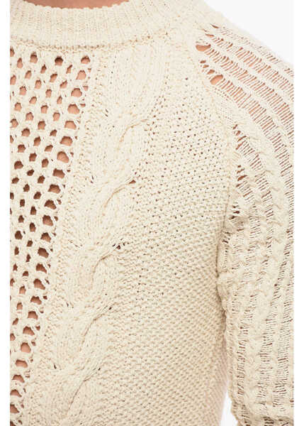 Pulovere Balmain Vintage Effect Perforated Cable-Knit Sweater Beige Barbati (BM 18694846) 3