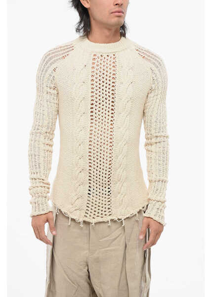 Pulovere Balmain Vintage Effect Perforated Cable-Knit Sweater Beige Barbati (BM 18694846) 1