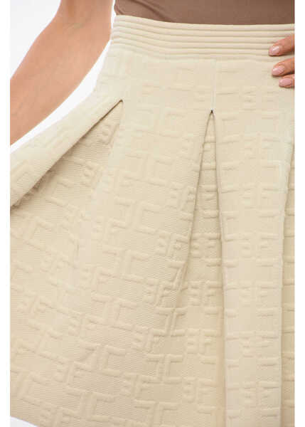 Fuste scurte Elisabetta Franchi Jacquard Knitted Miniskirt With Monogram Motif White Femei (BM 18694849) 3
